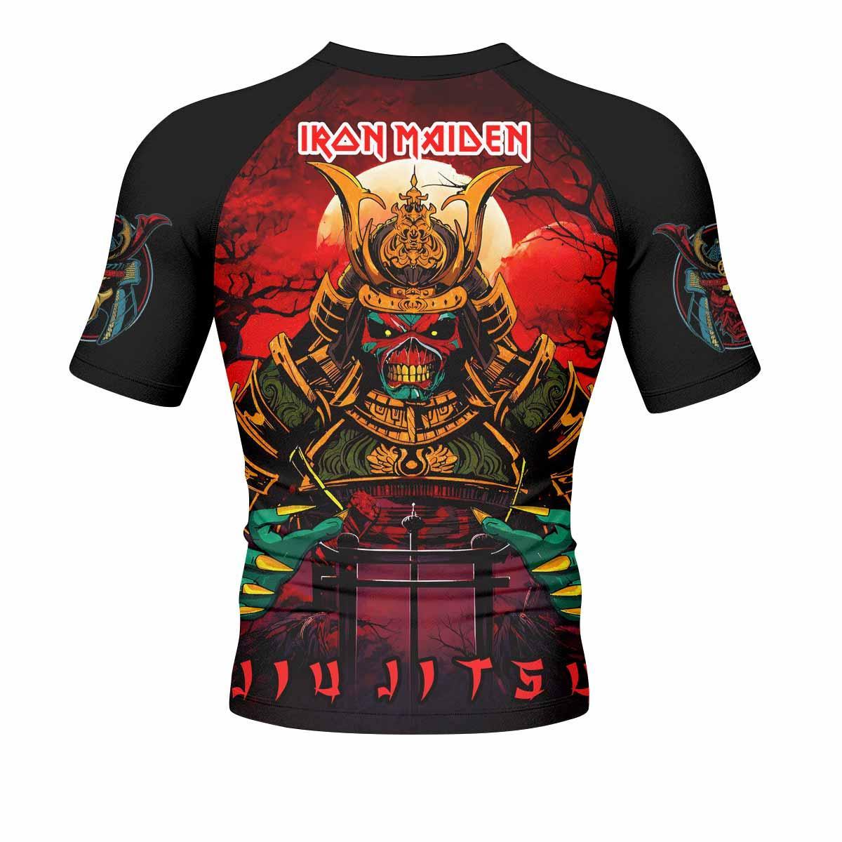 Iron Maiden Samurai Jiu-Jitsu Men's Rash Guard Short Sleeve - back view mockup
