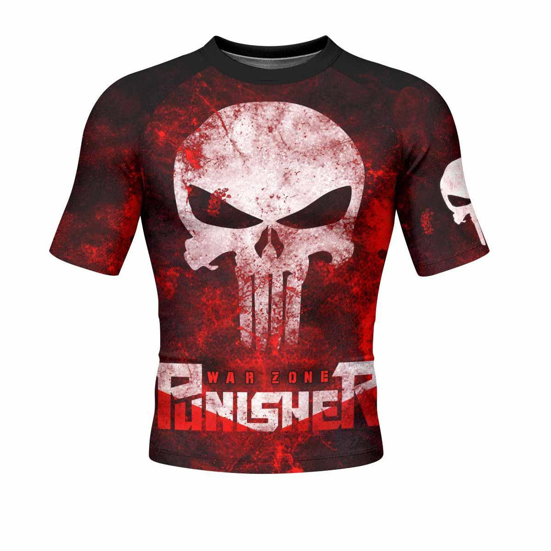 Punisher War Zone Men's Rash Guard Short Sleeve - front and back view