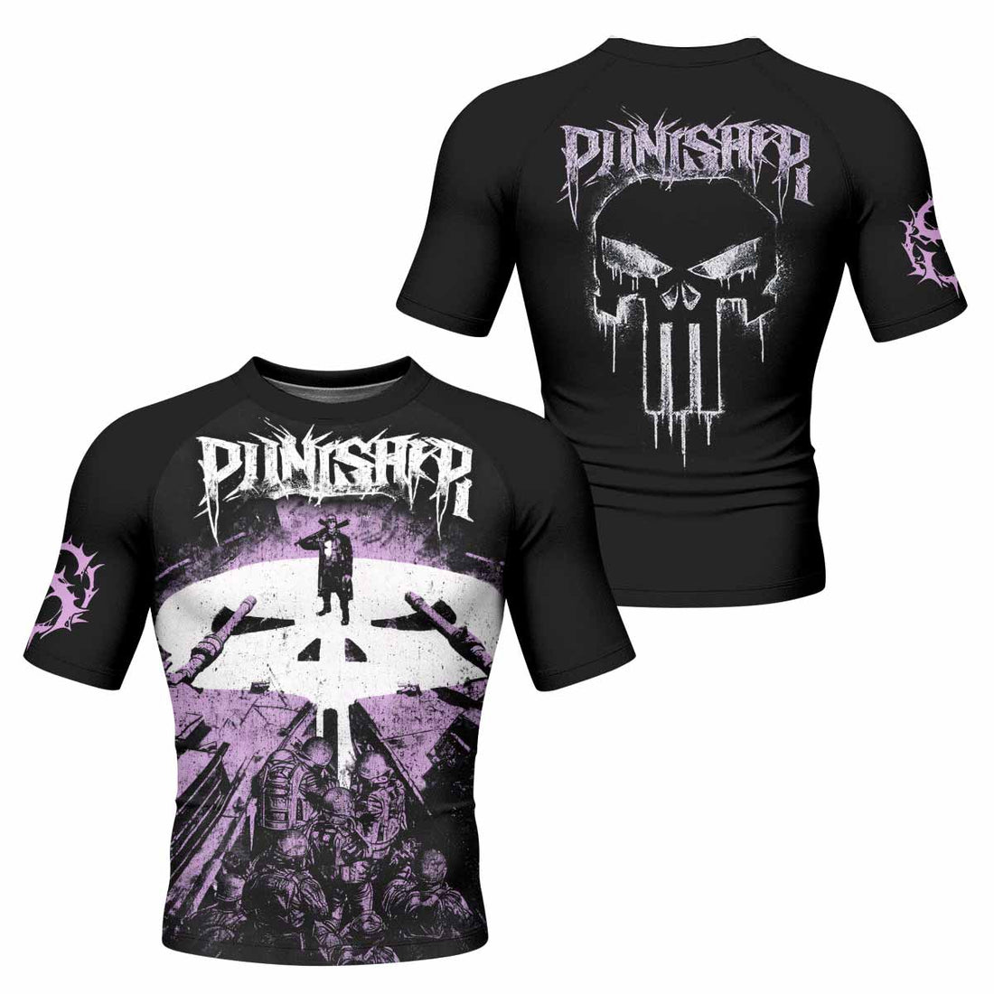 Punisher Final Verdict Men's Rash Guard Short Sleeve - front and back view
