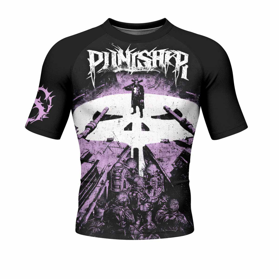 Punisher Final Verdict Men's Rash Guard Short Sleeve - front and back view