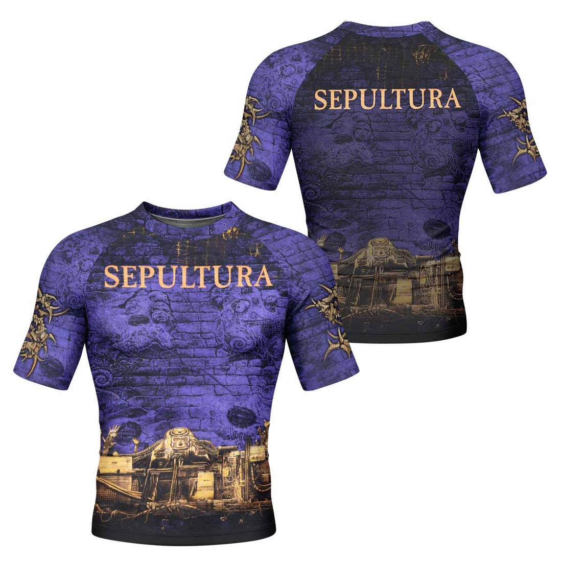 Sepultura Chaos A.D 90s Men's Rash Guard Short Sleeve - front and back view