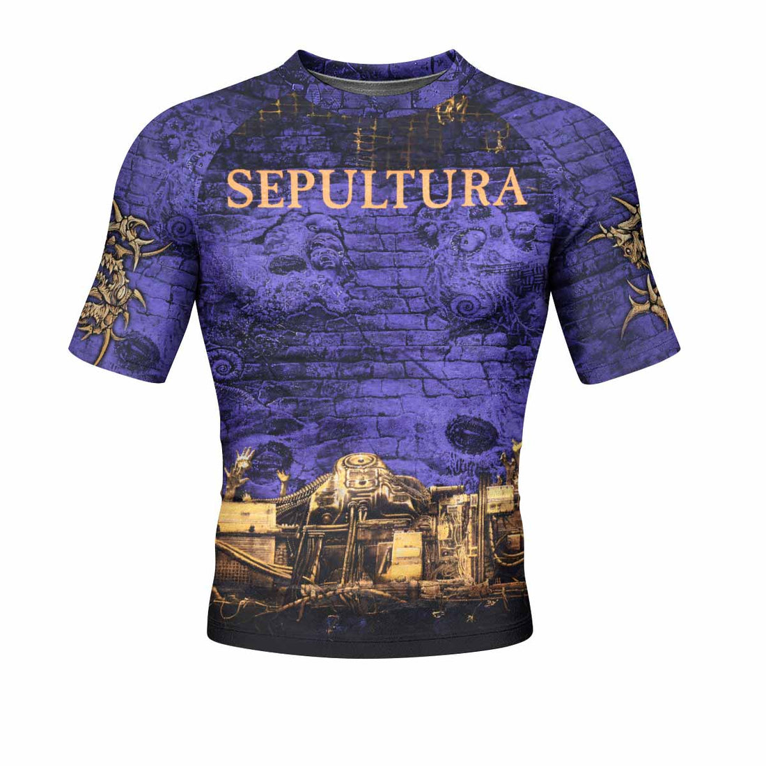 Sepultura Chaos A.D 90s Men's Rash Guard Short Sleeve - front and back view