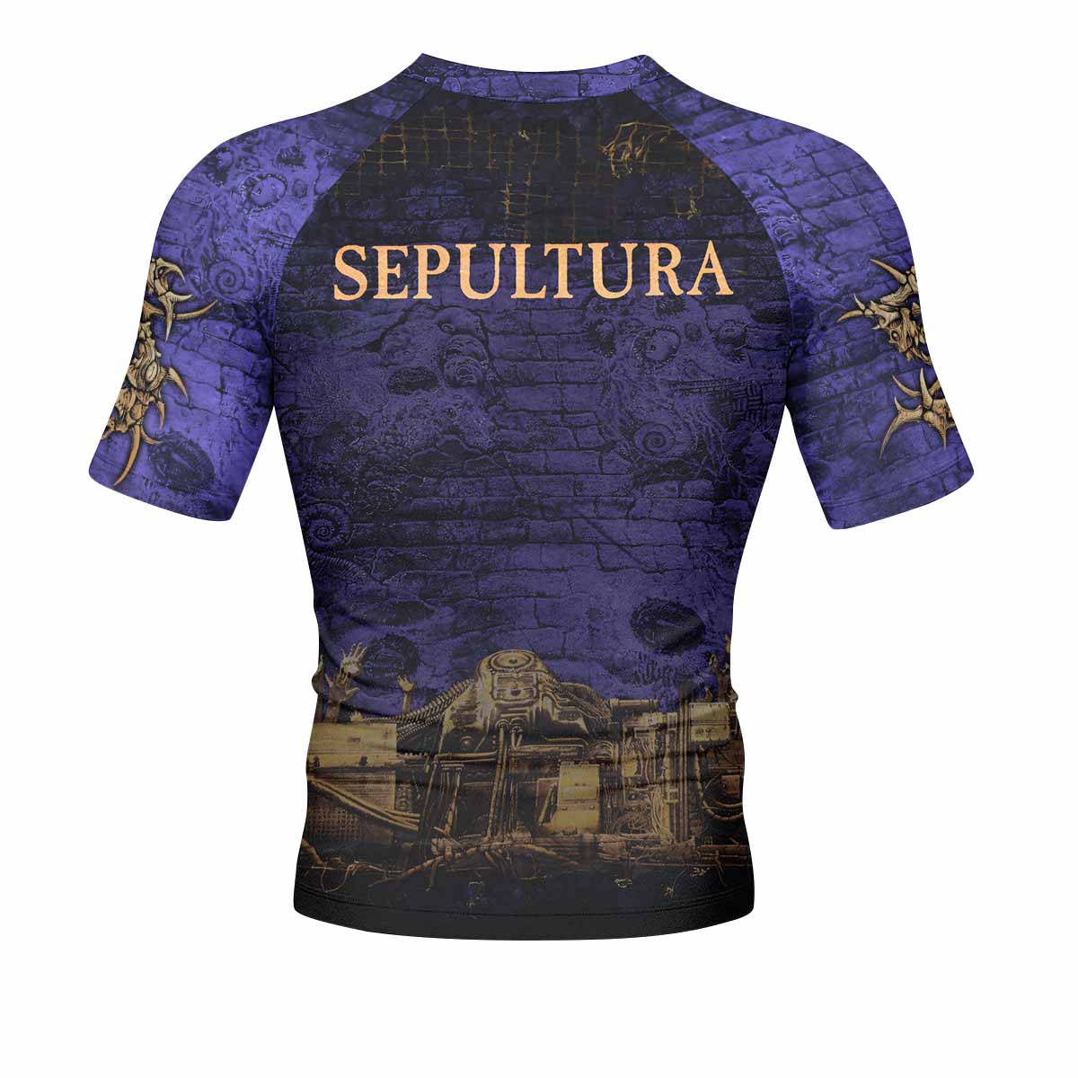 Sepultura Chaos A.D 90s Men's Rash Guard Short Sleeve - back view mockup