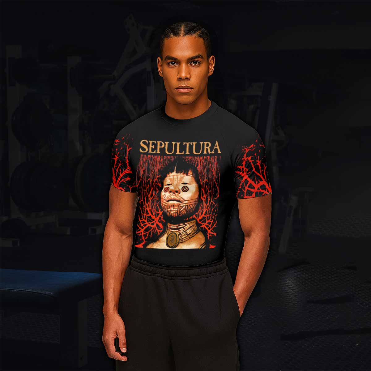 Sepultura Roots Men's Rash Guard Short Sleeve - lifestyle view