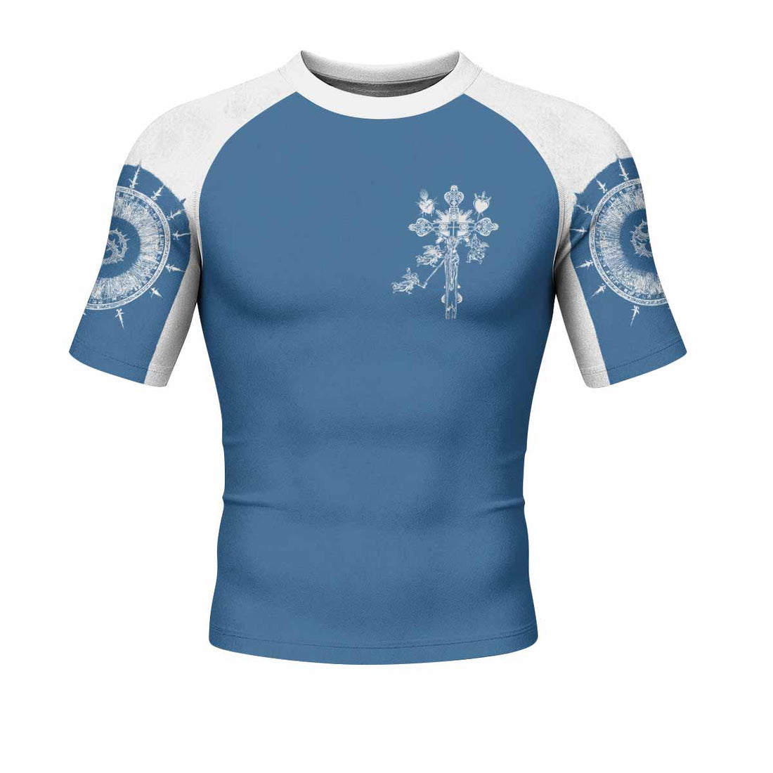 Our Lady of Sorrows Men's Rash Guard Short Sleeve - front and back view