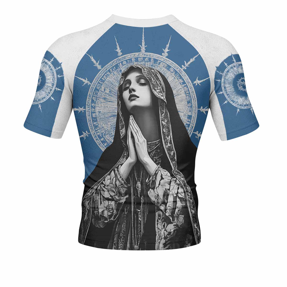 Our Lady of Sorrows Men's Rash Guard Short Sleeve - back view mockup