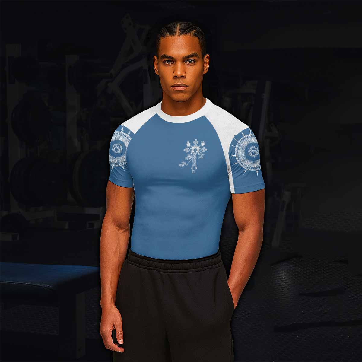 Our Lady of Sorrows Men's Rash Guard Short Sleeve - lifestyle view