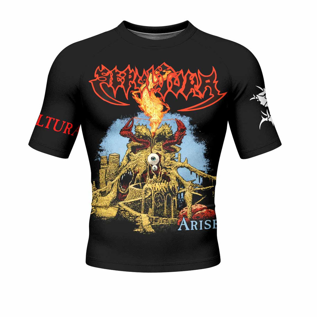 Sepultura Arise Men's Rash Guard Short Sleeve - front and back view
