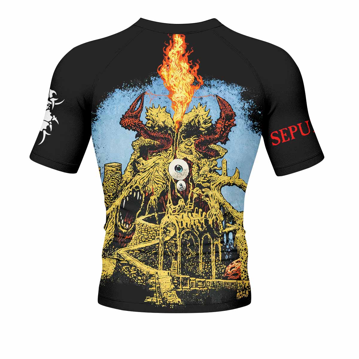 Sepultura Arise Men's Rash Guard Short Sleeve - back view mockup