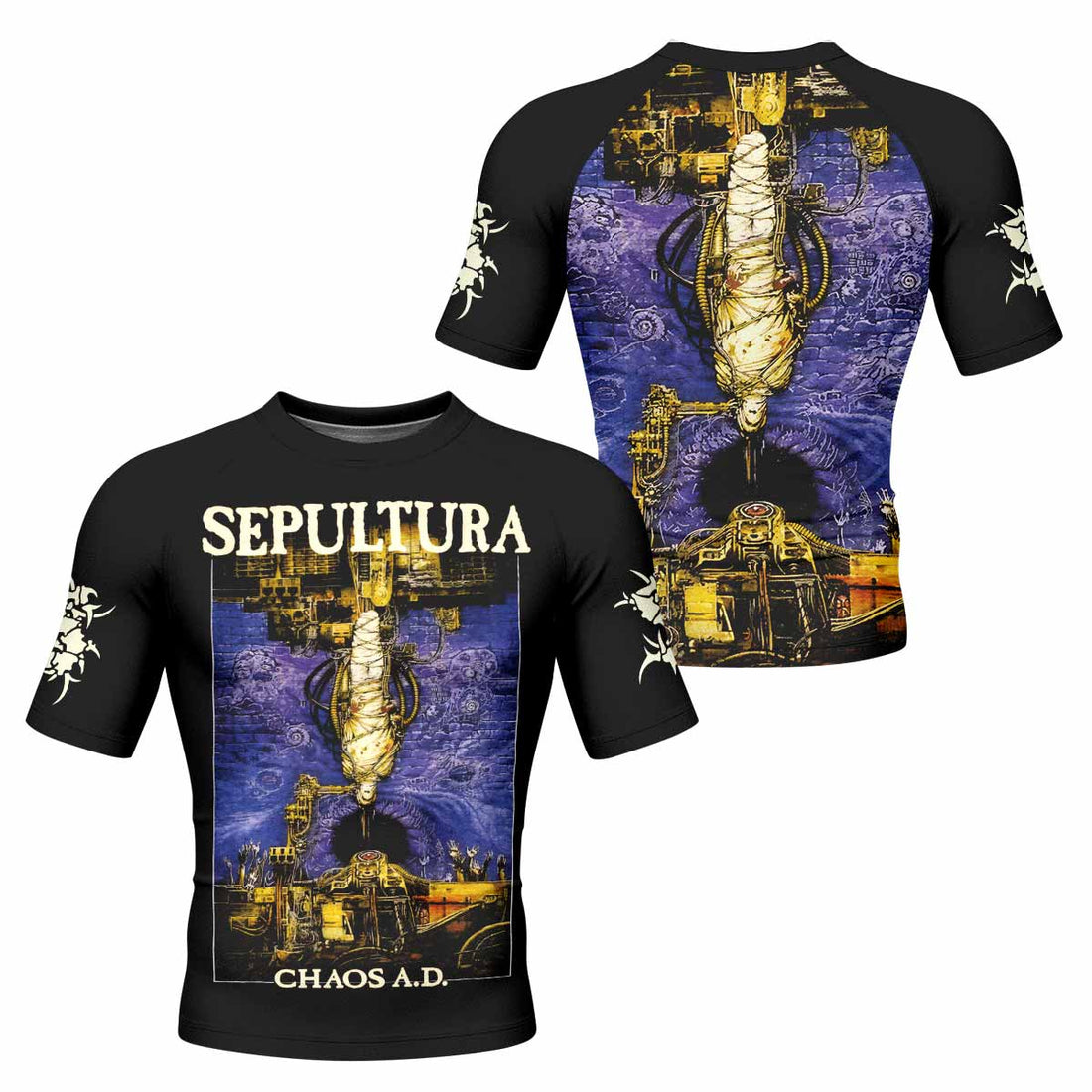 Sepultura Chaos A.D Men's Rash Guard Short Sleeve - front and back view