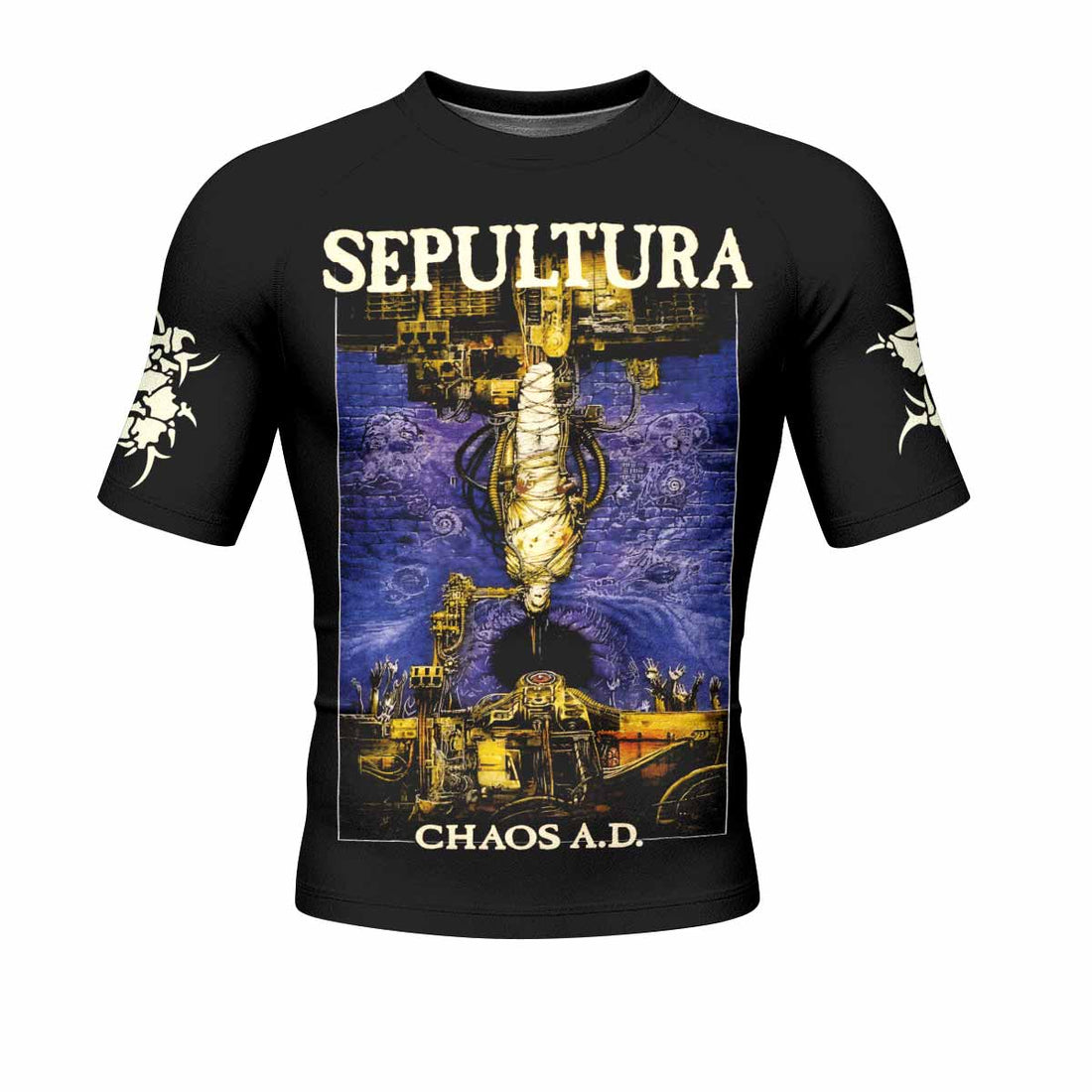 Sepultura Chaos A.D Men's Rash Guard Short Sleeve - front and back view