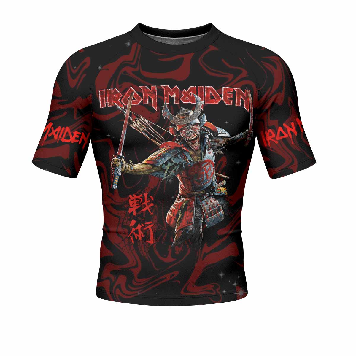 Iron Maiden Senjutsu Samurai Eddie Men's Rash Guard Short Sleeve - front view mockup