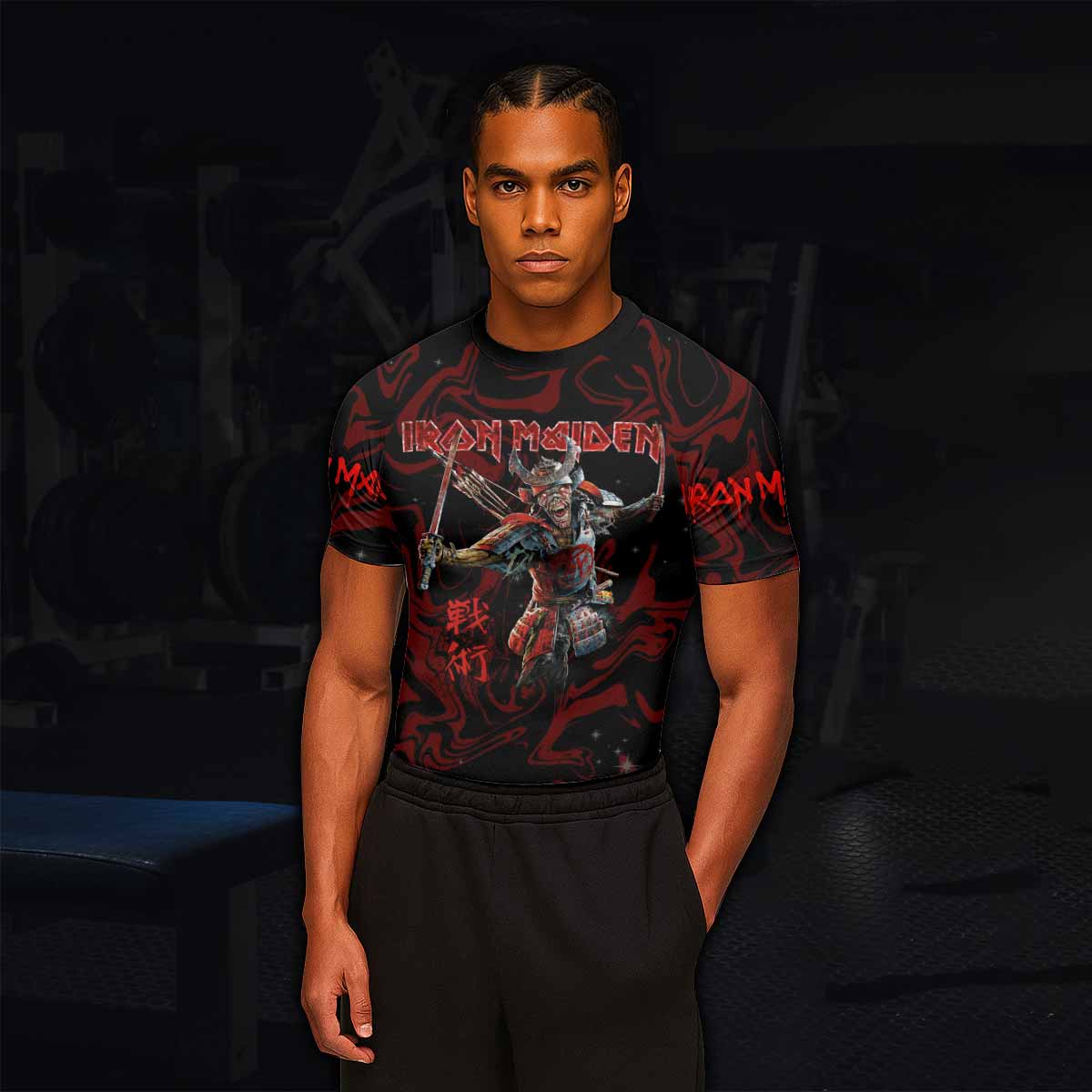 Iron Maiden Senjutsu Samurai Eddie Men's Rash Guard Short Sleeve - lifestyle view