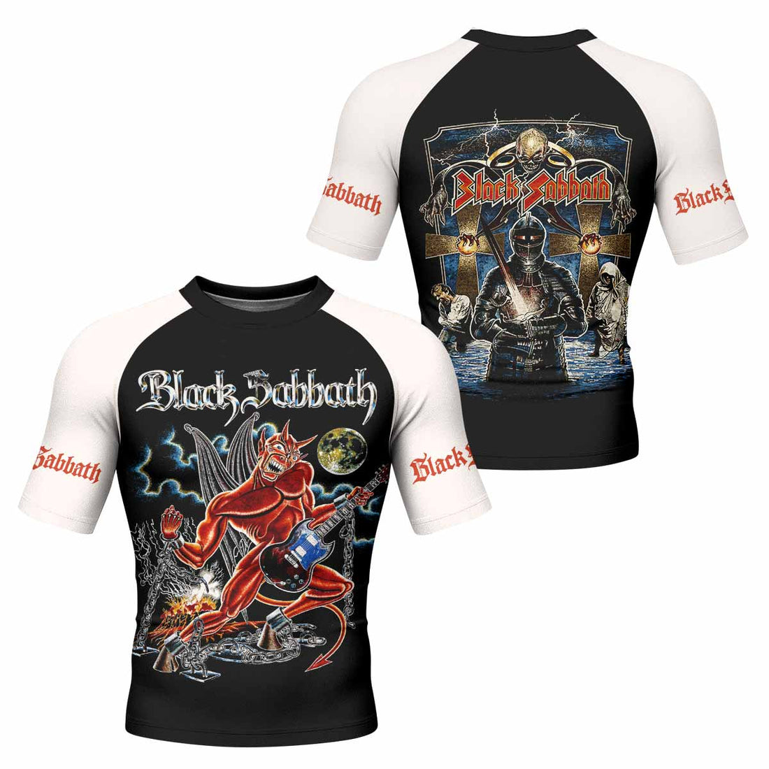 Black Sabbath Live Evil Men's Rash Guard Short Sleeve - front and back view