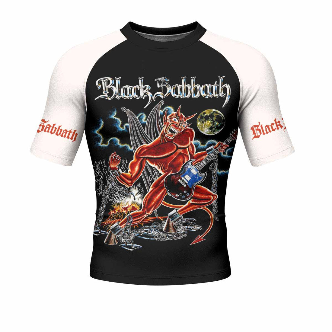 Black Sabbath Live Evil Men's Rash Guard Short Sleeve - front and back view