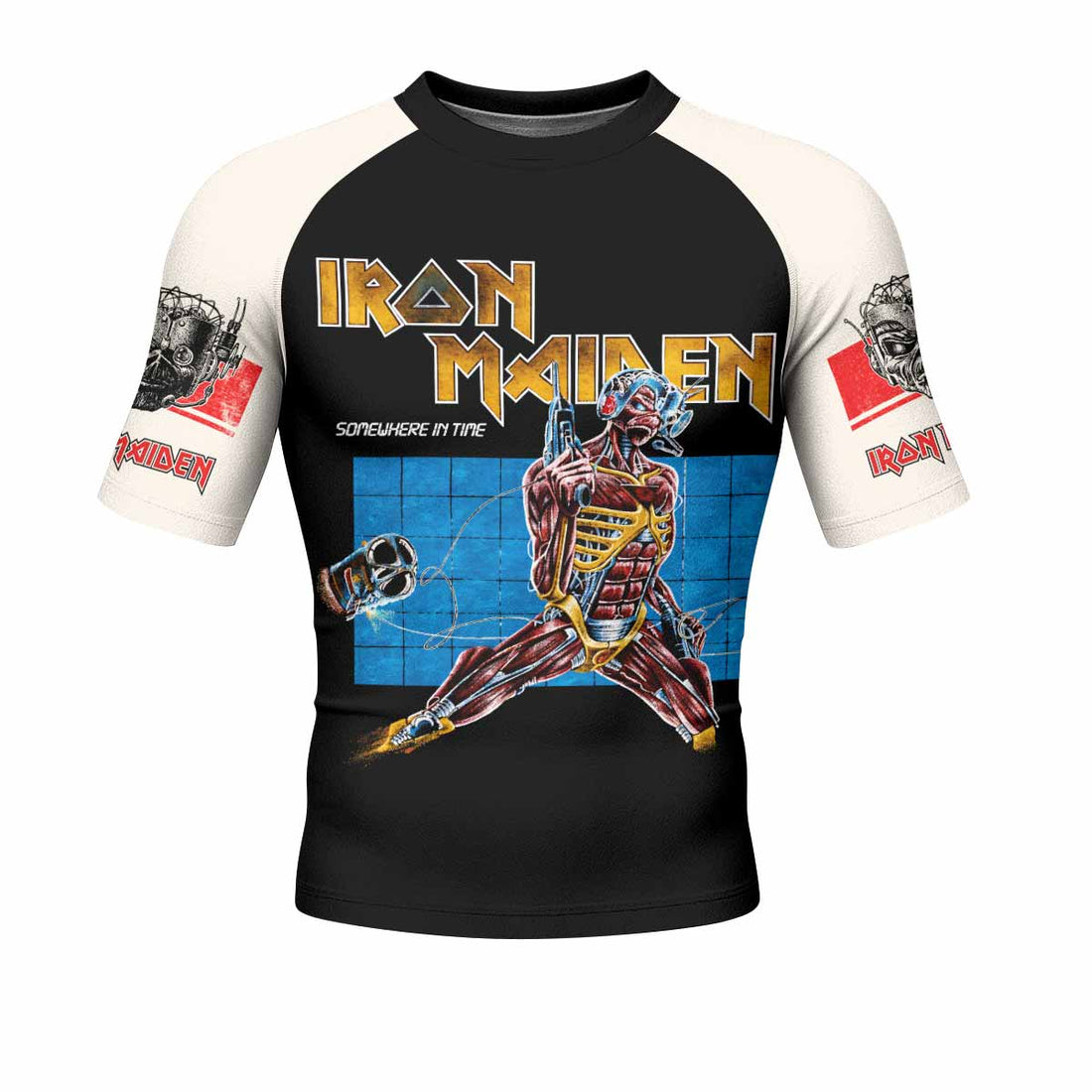 Iron Maiden Live After Death Men's Rash Guard Short Sleeve - front and back view