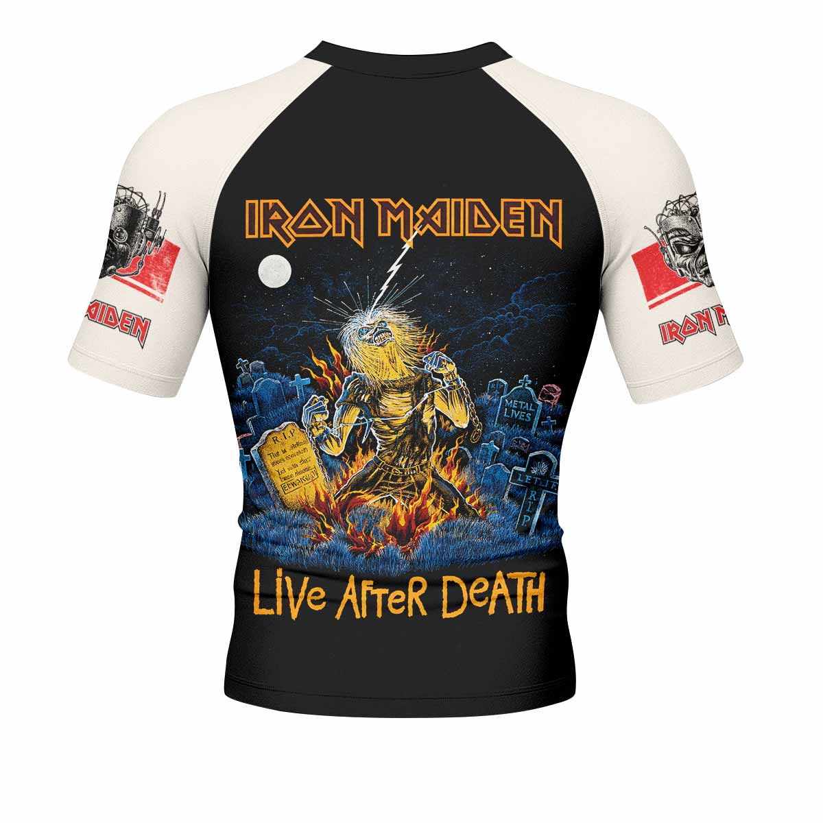 Iron Maiden Live After Death Men's Rash Guard Short Sleeve - back view mockup