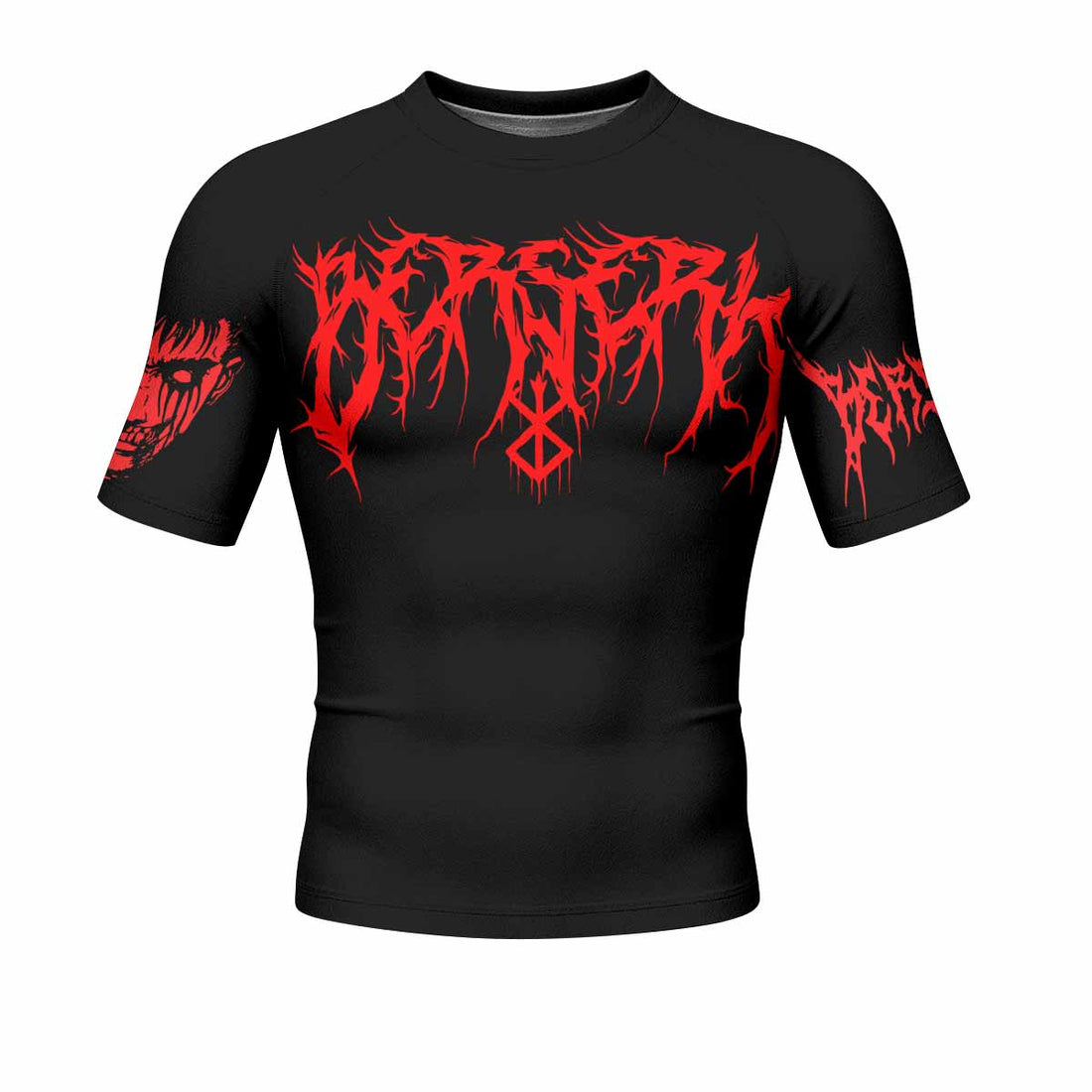 Berserk Metal Skull Knight Men's Rash Guard Short Sleeve - front and back view