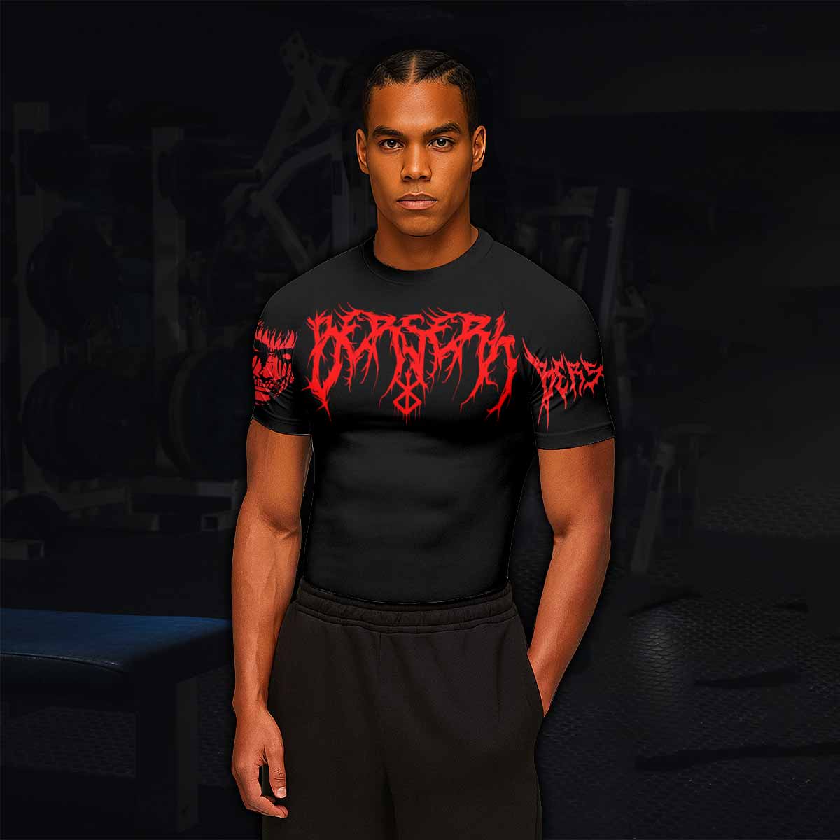 Berserk Metal Skull Knight Men's Rash Guard Short Sleeve - lifestyle view