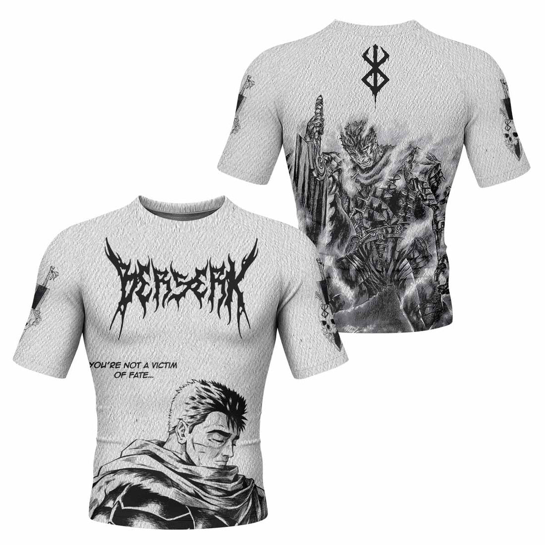 Berserk Metal Guts Men's Rash Guard Short Sleeve - front and back view