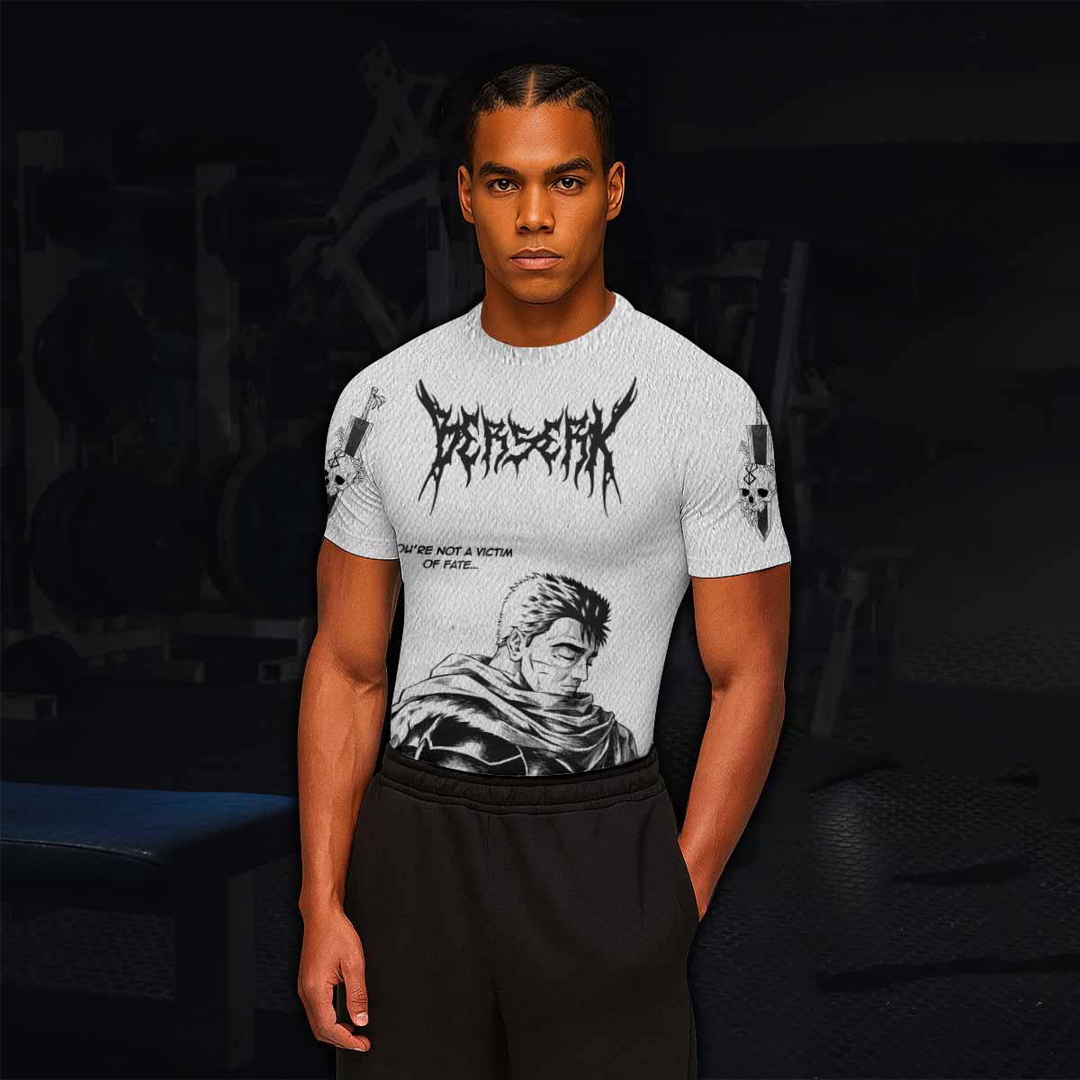 Berserk Metal Guts Men's Rash Guard Short Sleeve - lifestyle view