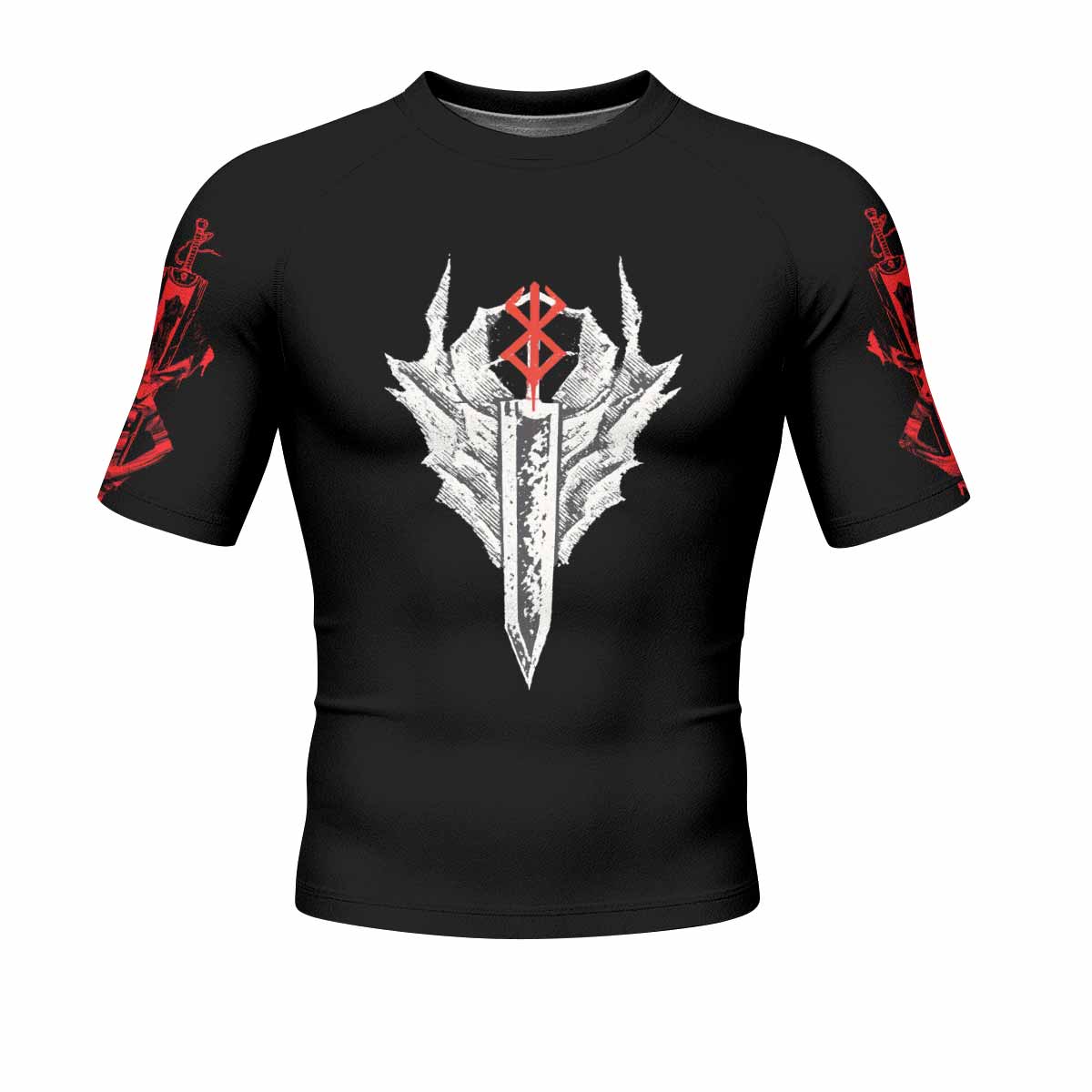 Berserk Black Swordsman Guts Men's Rash Guard Short Sleeve - front view mockup