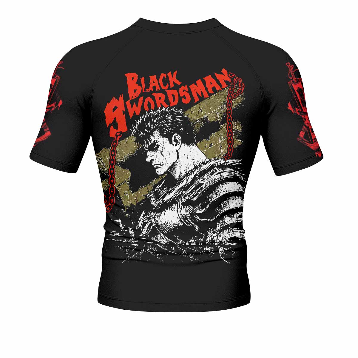 Berserk Black Swordsman Guts Men's Rash Guard Short Sleeve - back view mockup