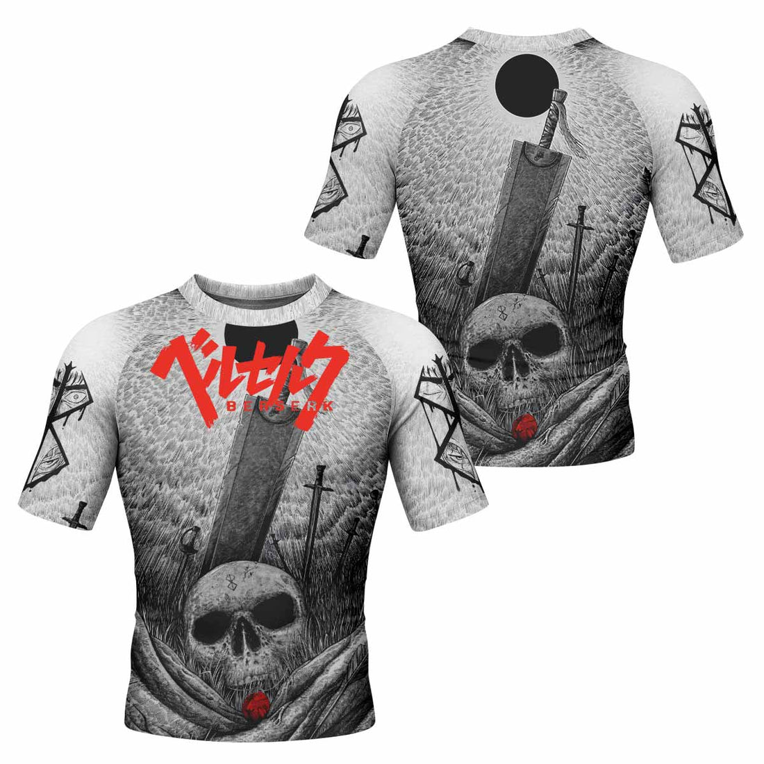 Berserk Eclipse Men's Rash Guard Short Sleeve - front and back view