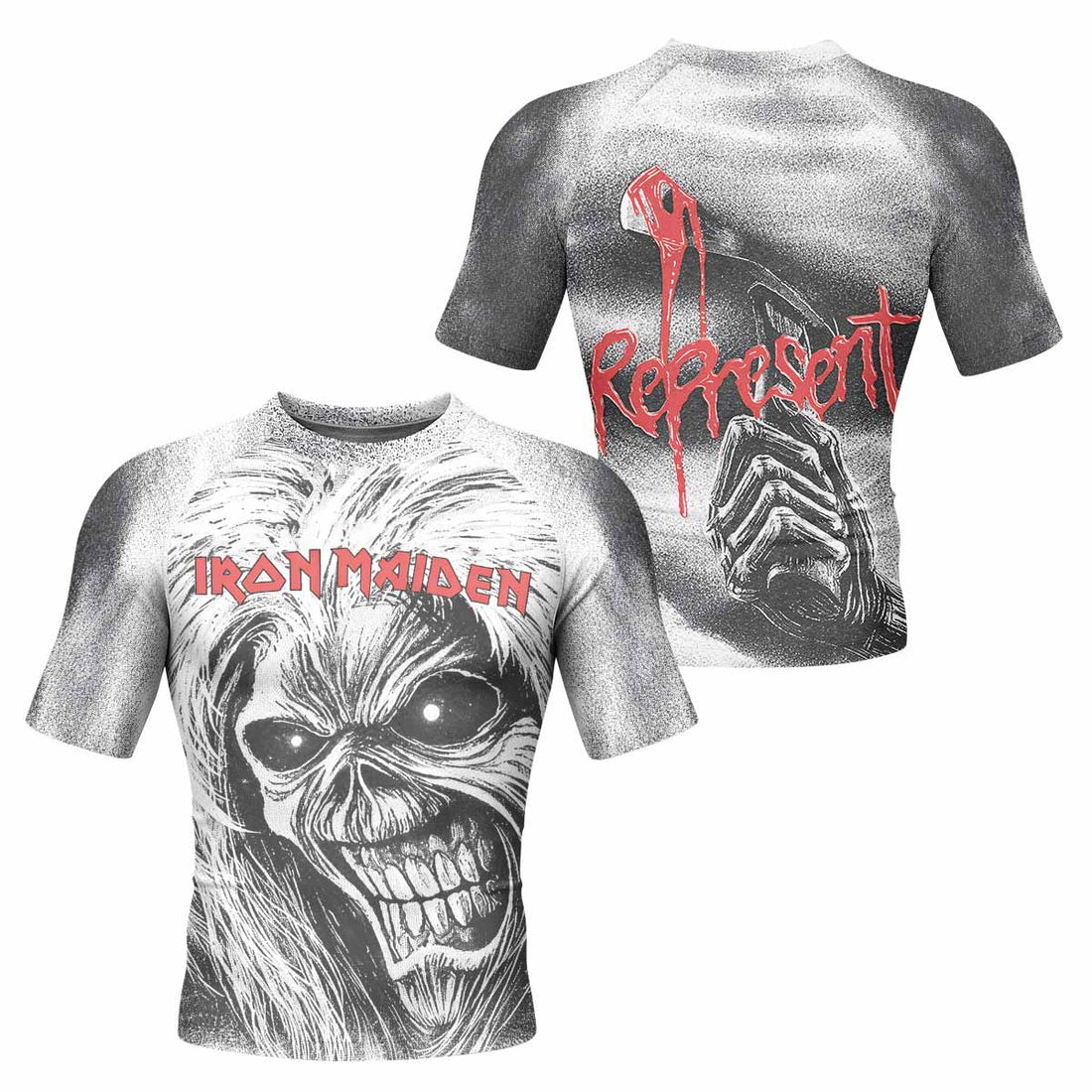 Iron Maiden Killers Men's Rash Guard Short Sleeve - front and back view