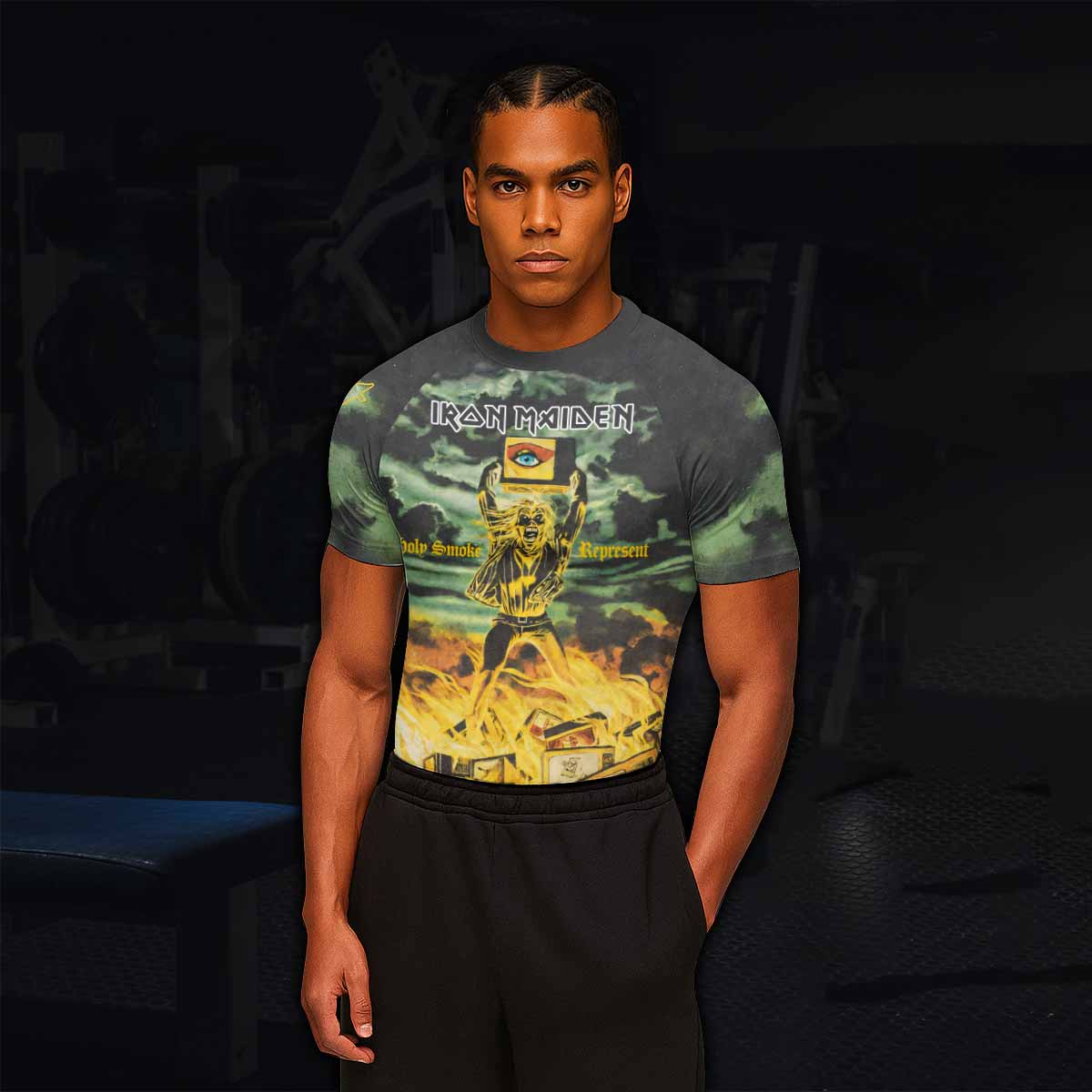 Iron Maiden Holy Smoke Men's Rash Guard Short Sleeve - lifestyle view