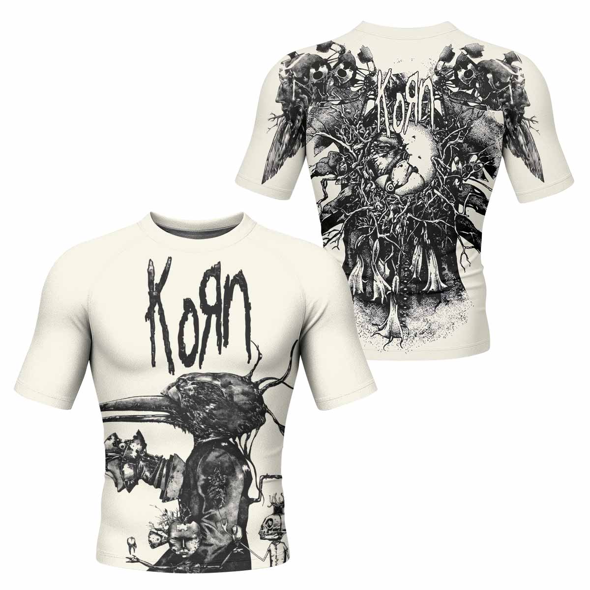 Korn Eye Of Heart Men's Rash Guard Short Sleeve - front and back view