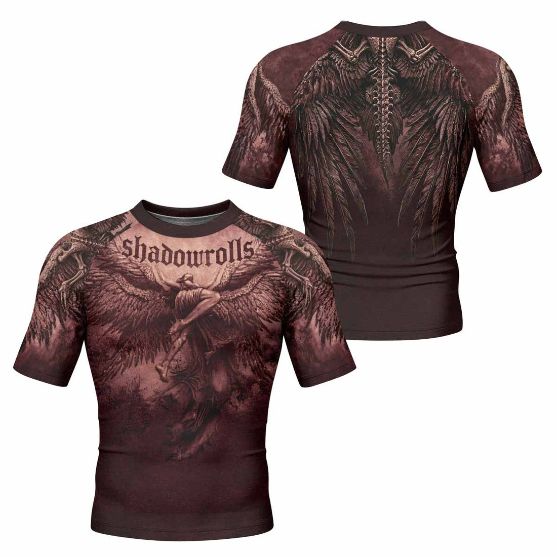 Bones of Grace Dark Angel Men's Rash Guard Short Sleeve - front and back view