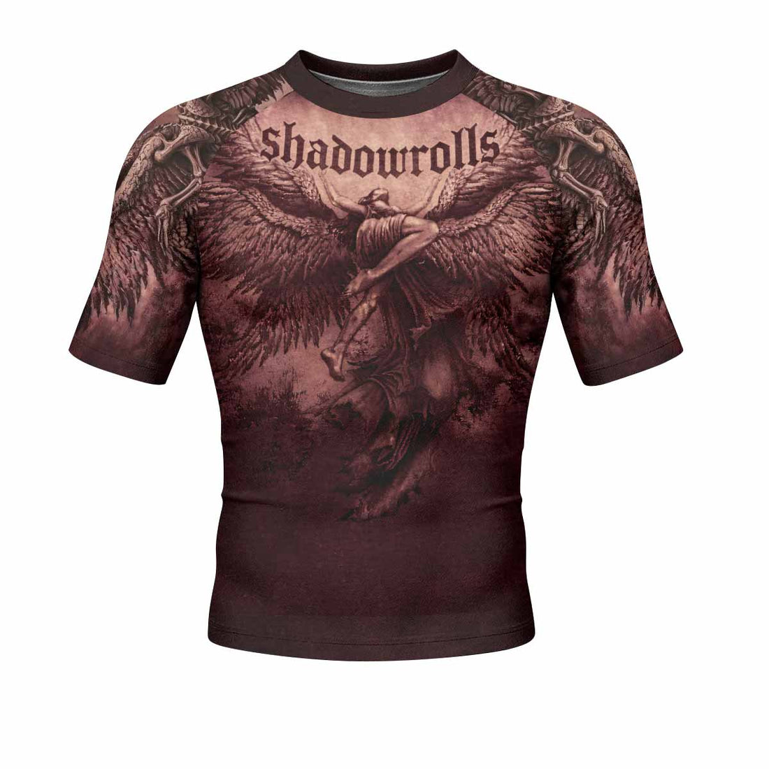 Bones of Grace Dark Angel Men's Rash Guard Short Sleeve - front and back view
