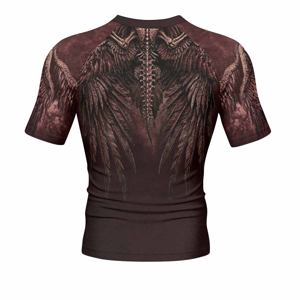 Bones of Grace Dark Angel Men's Rash Guard Short Sleeve - back view mockup