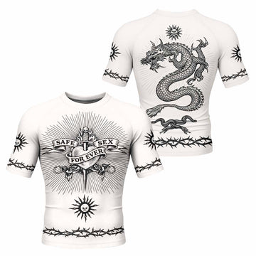 Dragon Tattoo Men's Rash Guard Short Sleeve - front and back view
