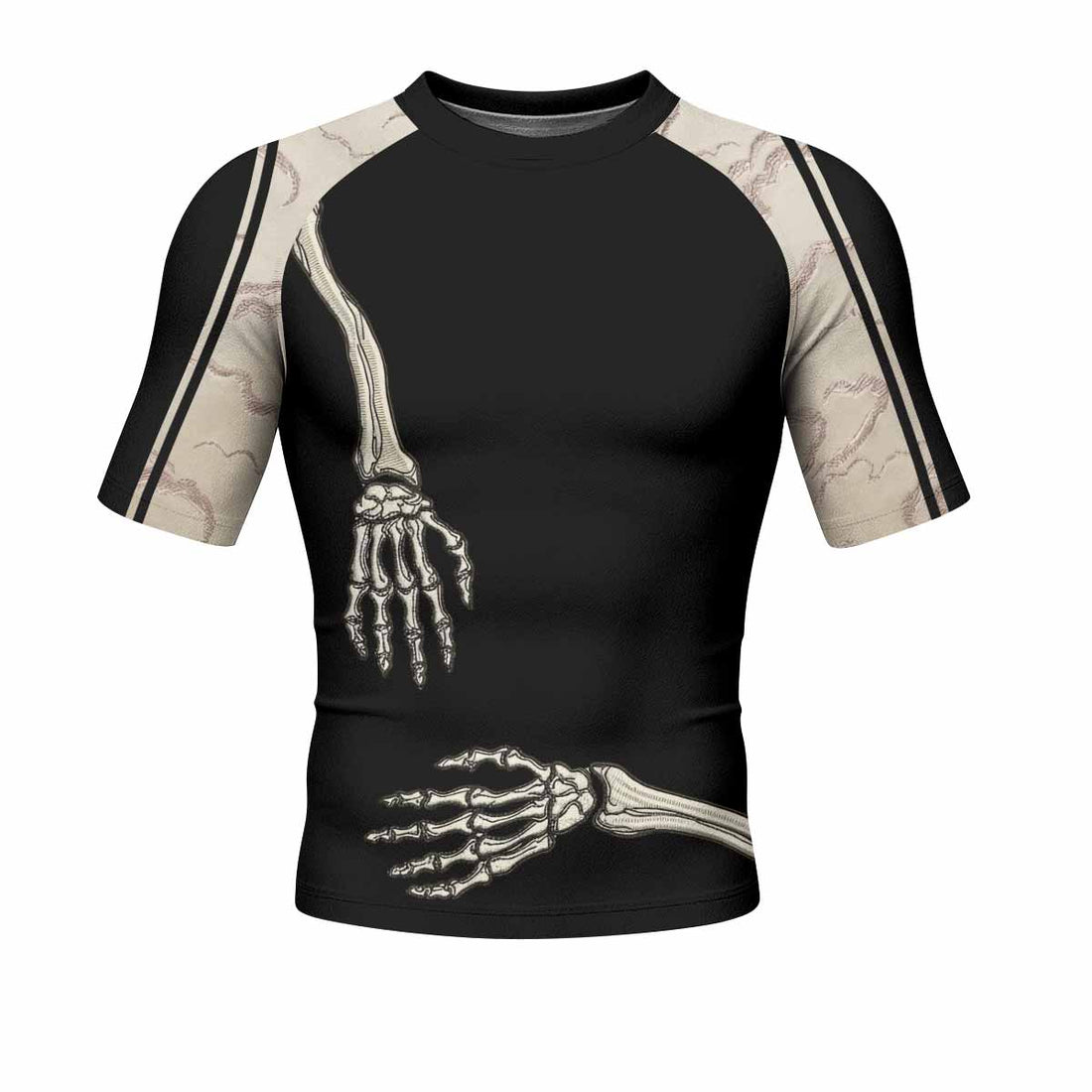 Bare Bones Skeleton Men's Rash Guard Short Sleeve - front and back view