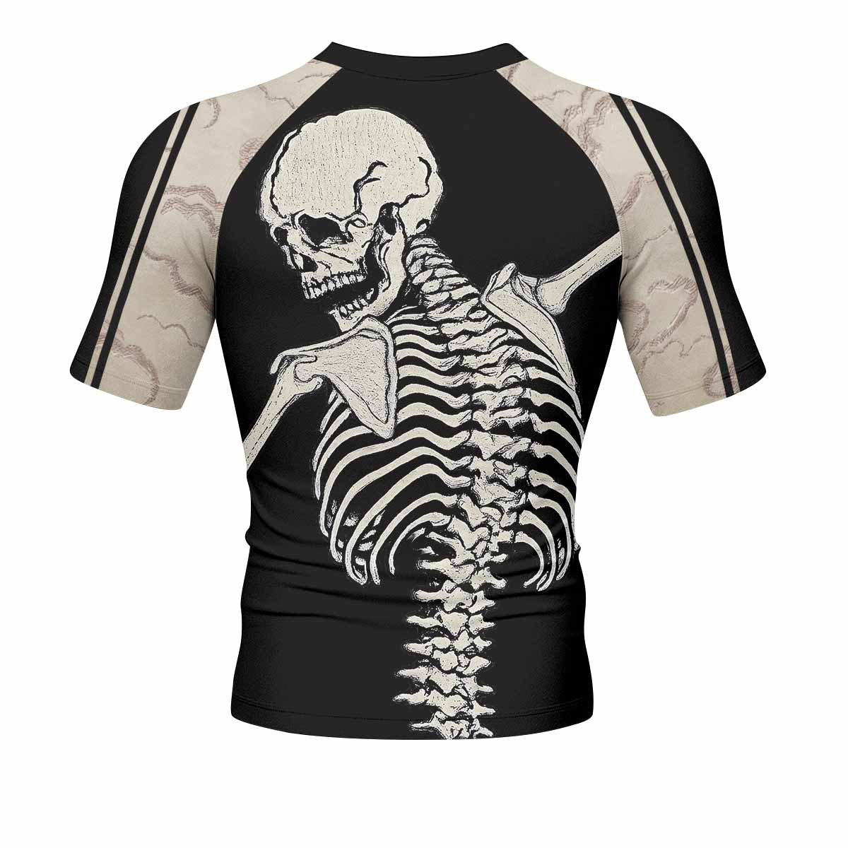 Bare Bones Skeleton Men's Rash Guard Short Sleeve - back view mockup