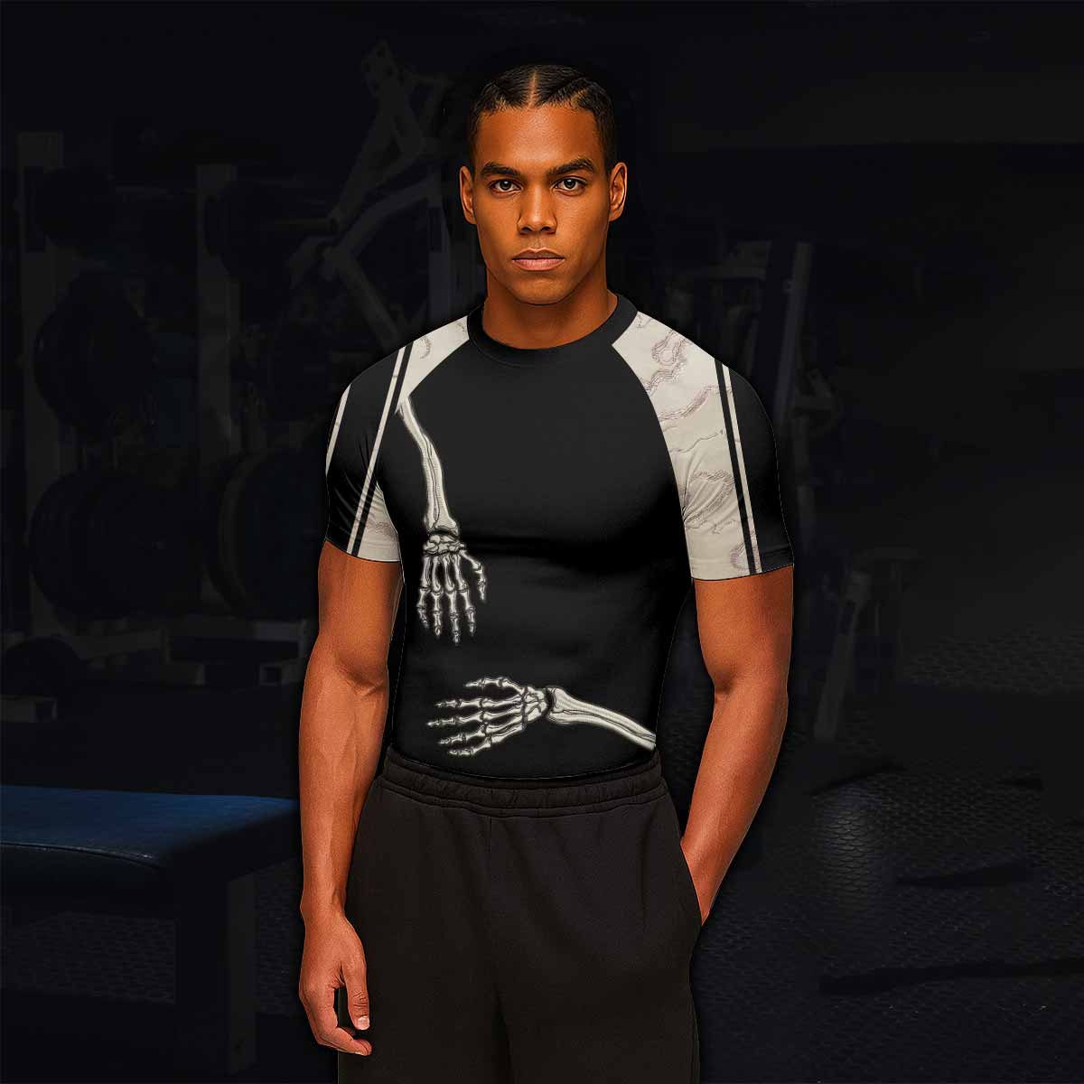 Bare Bones Skeleton Men's Rash Guard Short Sleeve - lifestyle view