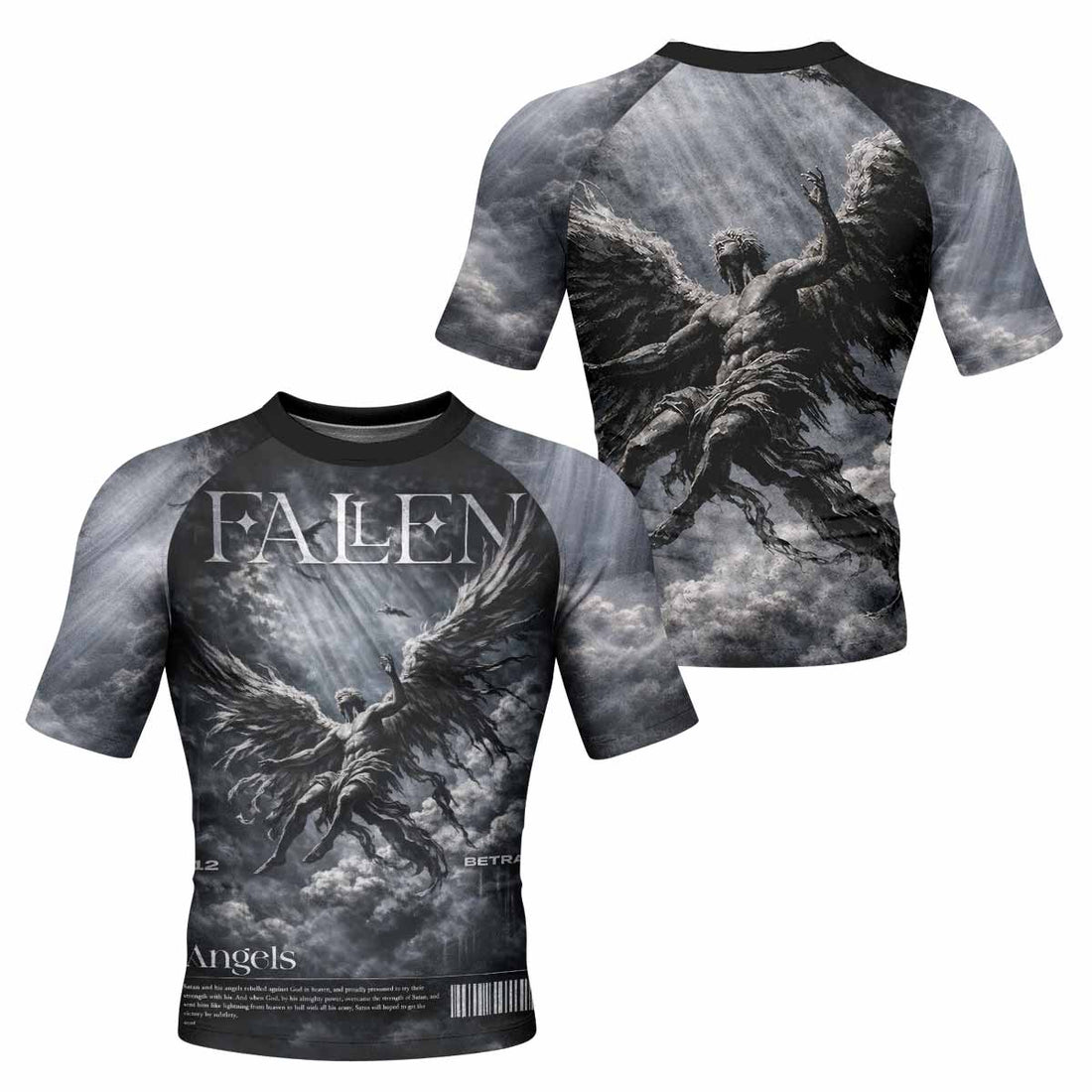 Fallen Angels Men's Rash Guard Short Sleeve - front and back view