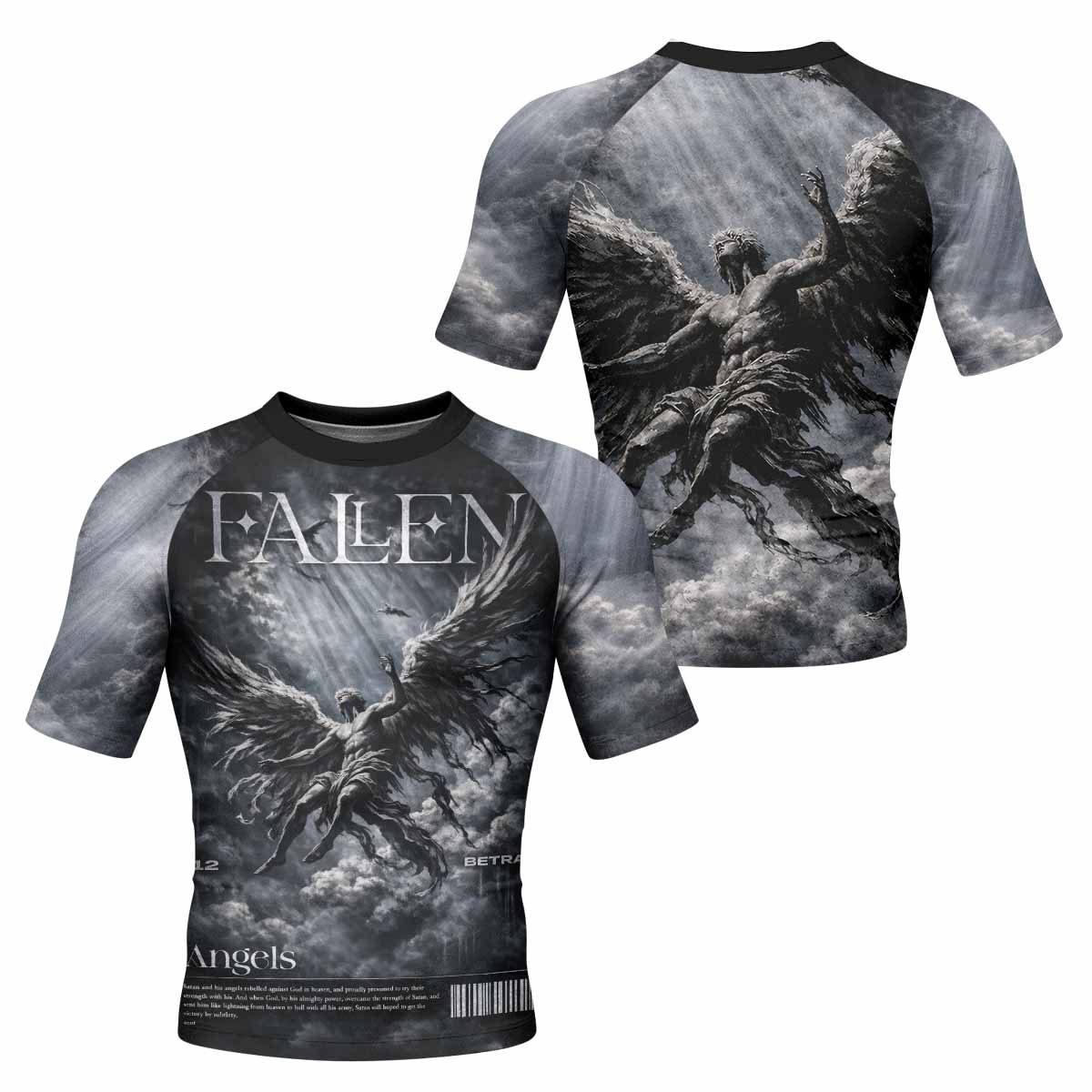 Fallen Angels Men's Rash Guard Short Sleeve - front and back view