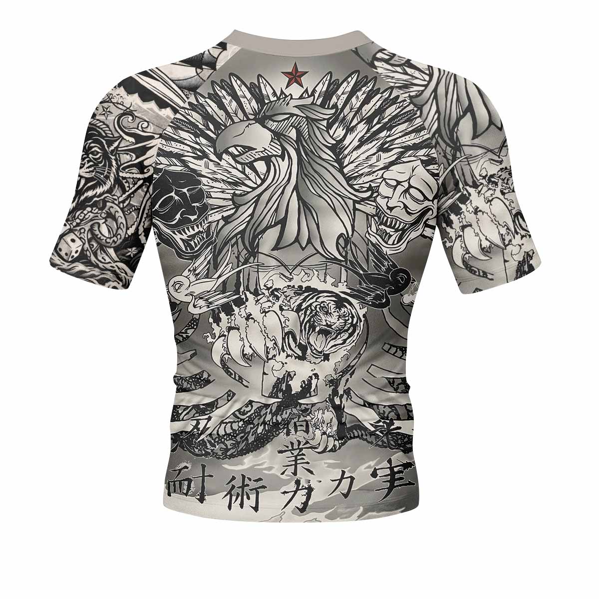 Savage Ocean Irezumi Men's Rash Guard Short Sleeve - back view mockup