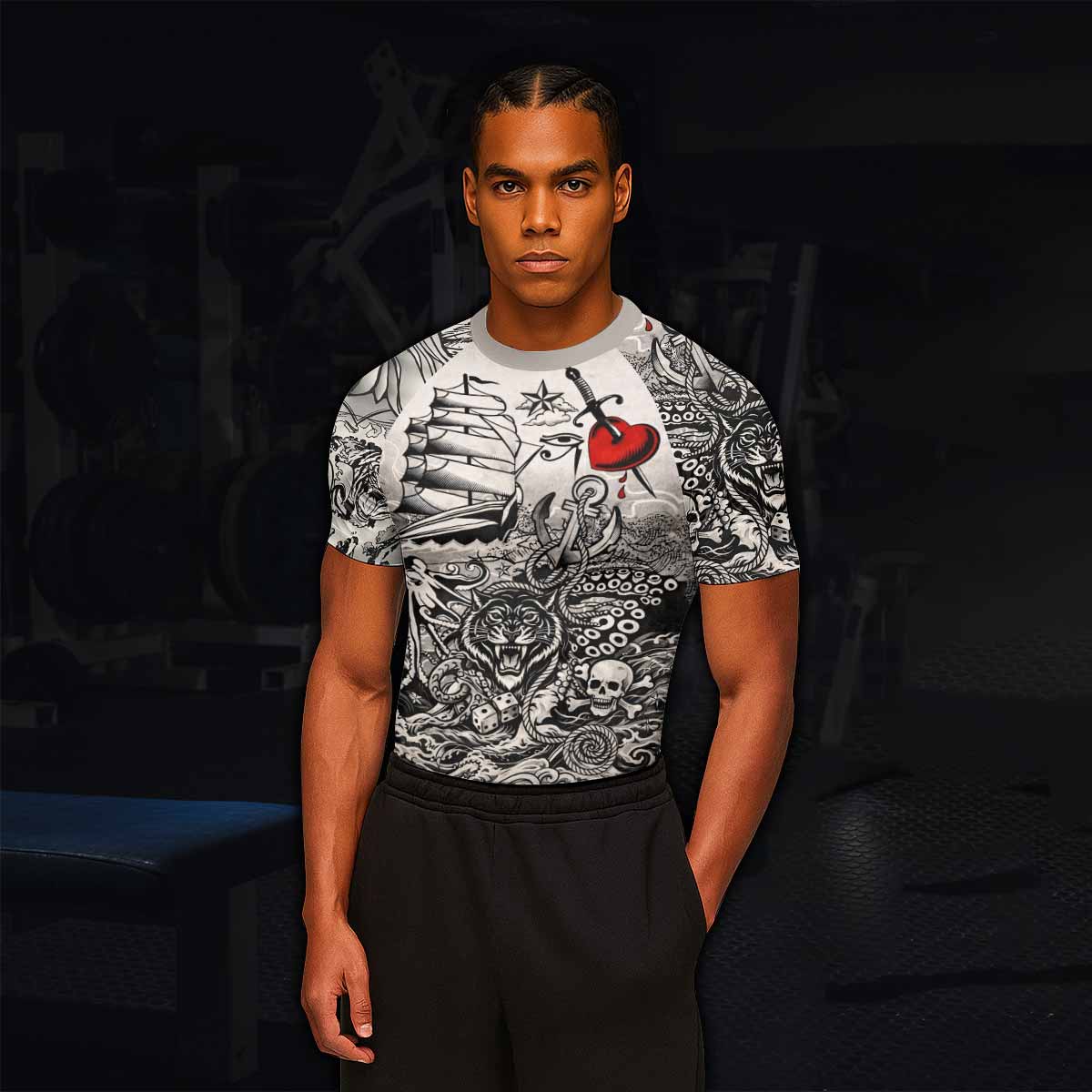 Savage Ocean Irezumi Men's Rash Guard Short Sleeve - lifestyle view
