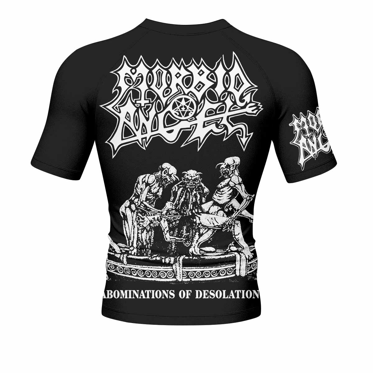 Morbid Angel Abominations of Desolation Men's Rash Guard Short Sleeve - back view mockup