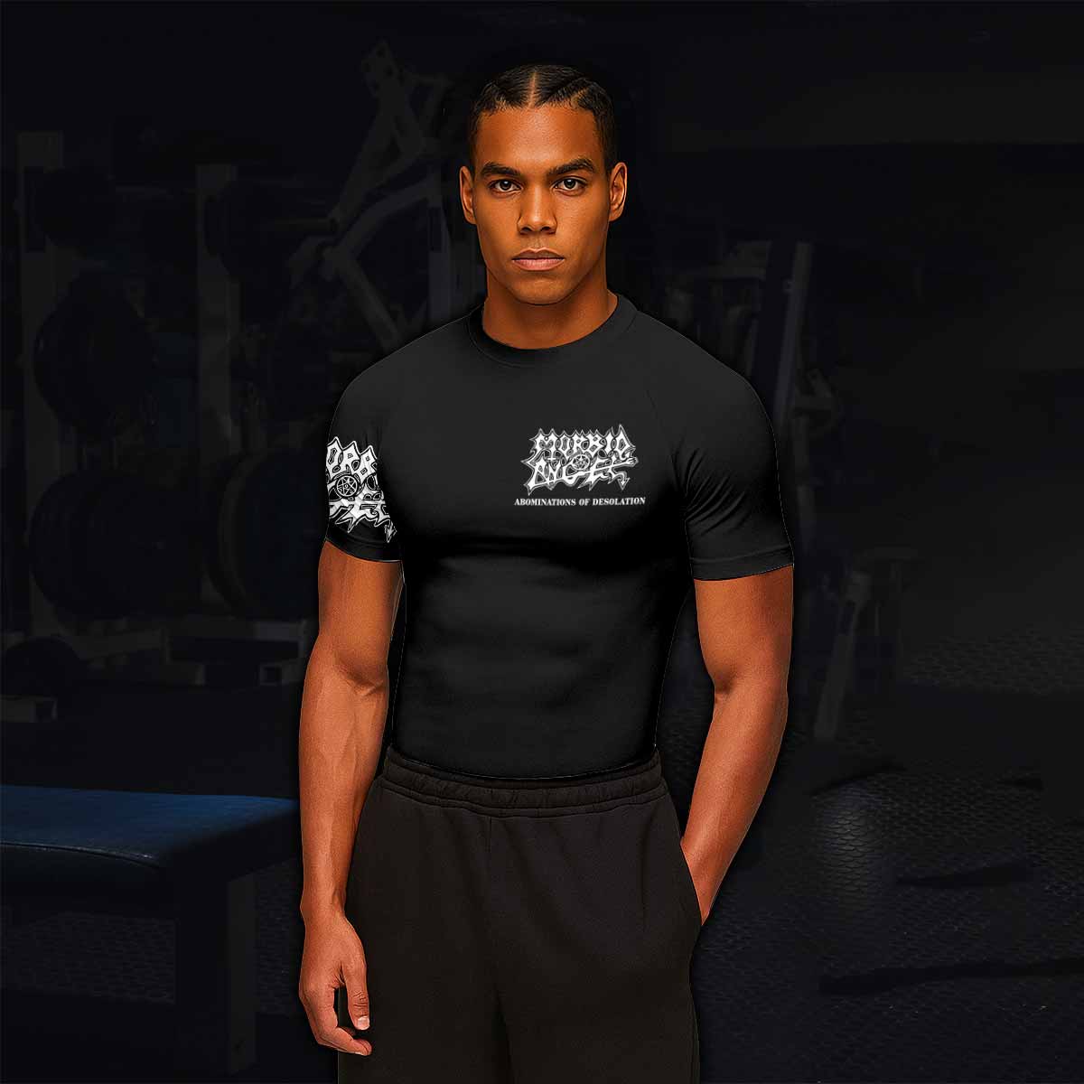 Morbid Angel Abominations of Desolation Men's Rash Guard Short Sleeve - lifestyle view