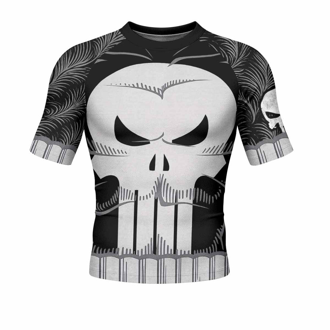Punisher Skull Tactical Men's Rash Guard Short Sleeve - front and back view