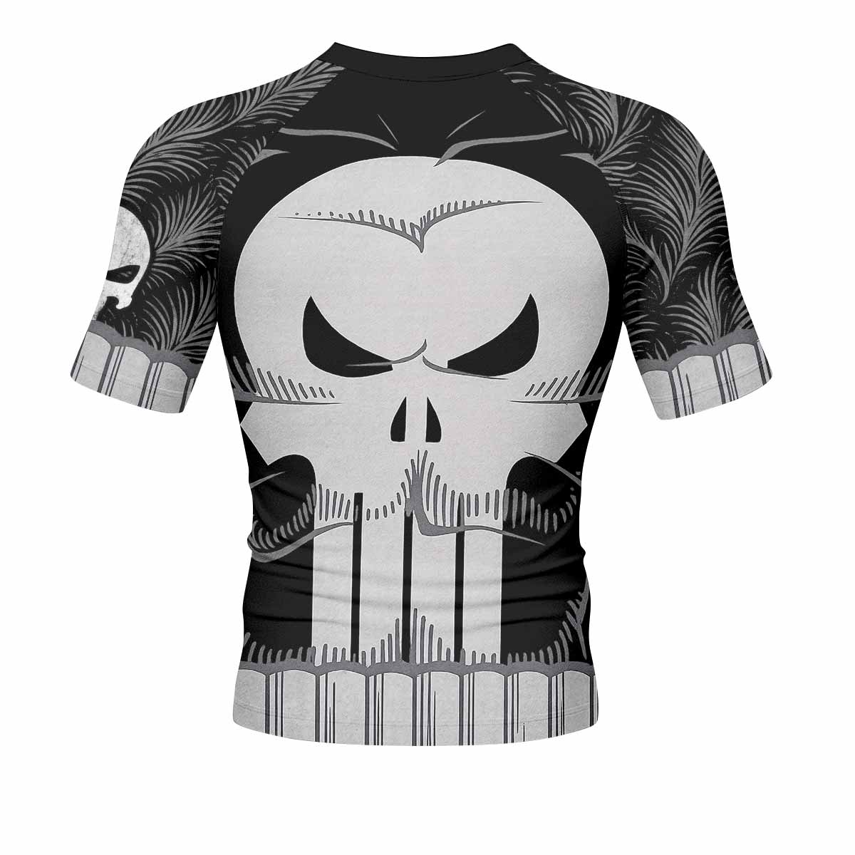 Punisher Skull Tactical Men's Rash Guard Short Sleeve - back view mockup