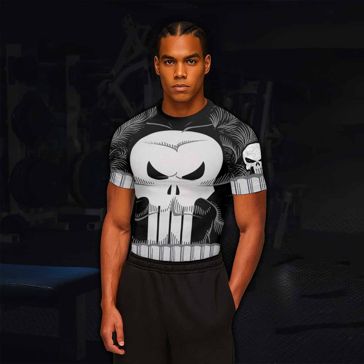 Punisher Skull Tactical Men's Rash Guard Short Sleeve - lifestyle view