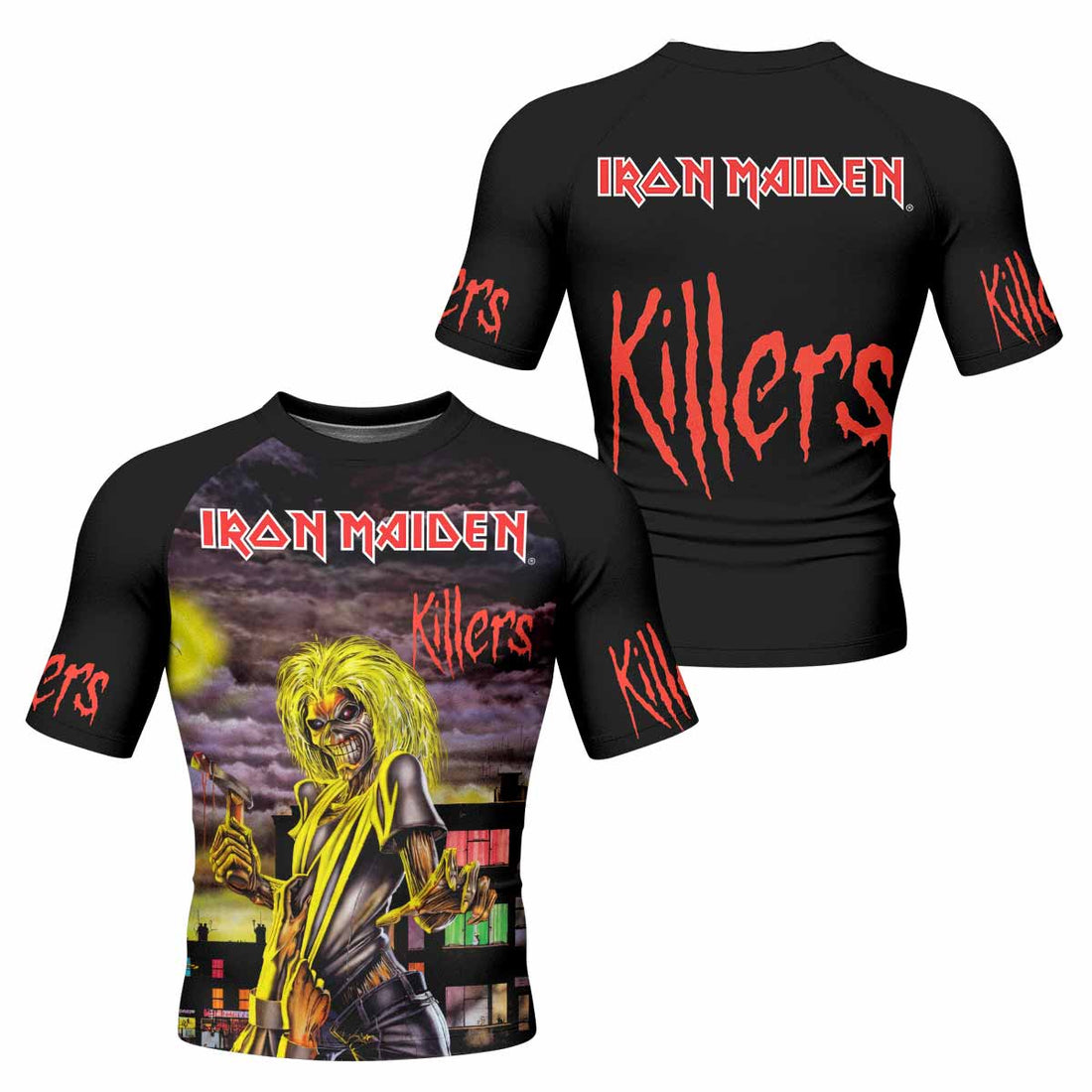 Killers Iron Maiden Men's Rash Guard Short Sleeve - front and back view