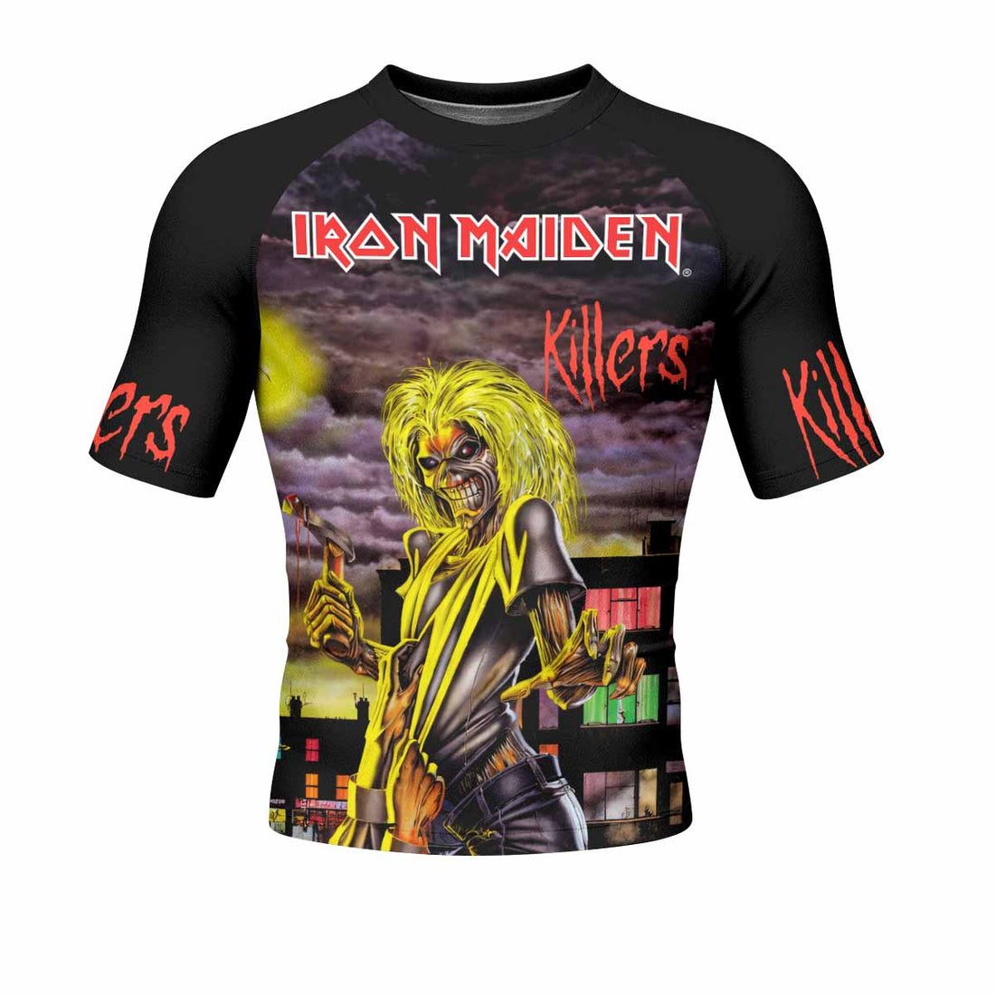 Killers Iron Maiden Men's Rash Guard Short Sleeve - front and back view