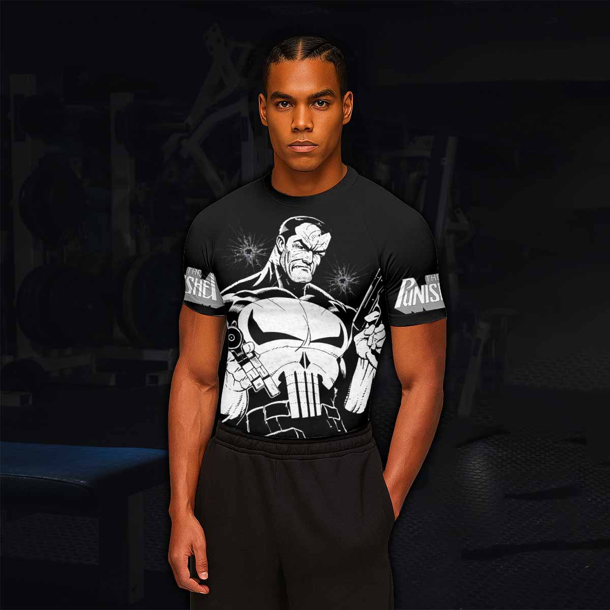 The Punisher Comic Frank Castle Men's Rash Guard Short Sleeve - lifestyle view